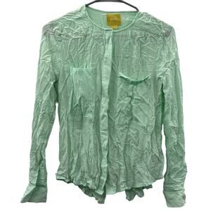 Anthropologie Maeve Mint Green Button Down Long Sleeve Shirt Size‎ 0